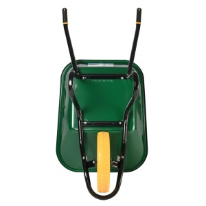 Grüne Haemmerlin Schubkarre Aktiv Premium mit 100 l Mulde und PU-Rad.