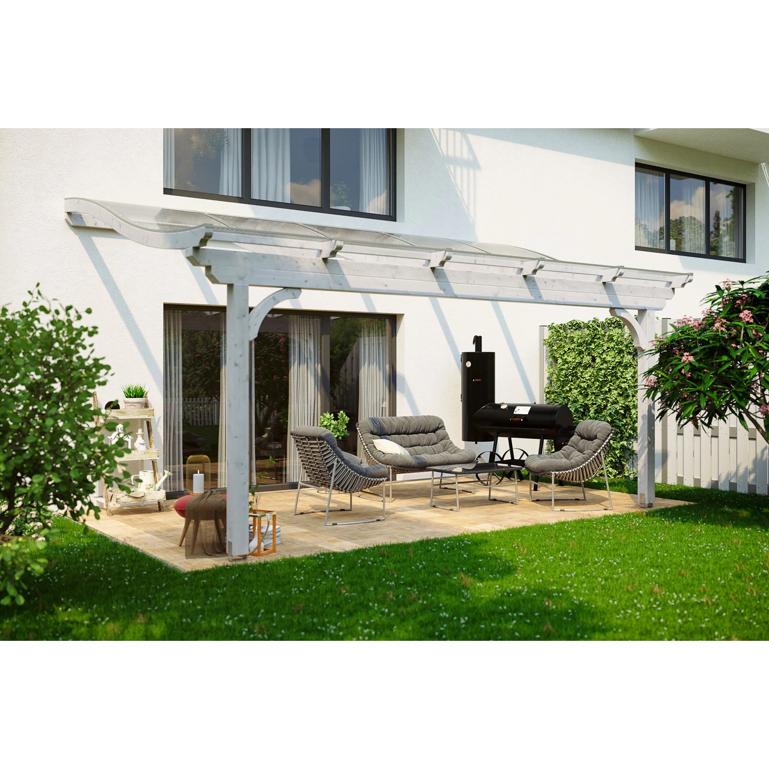 Skan Holz Terrassenüberdachung Verona 541 x 339 cm Leimholz Weiß