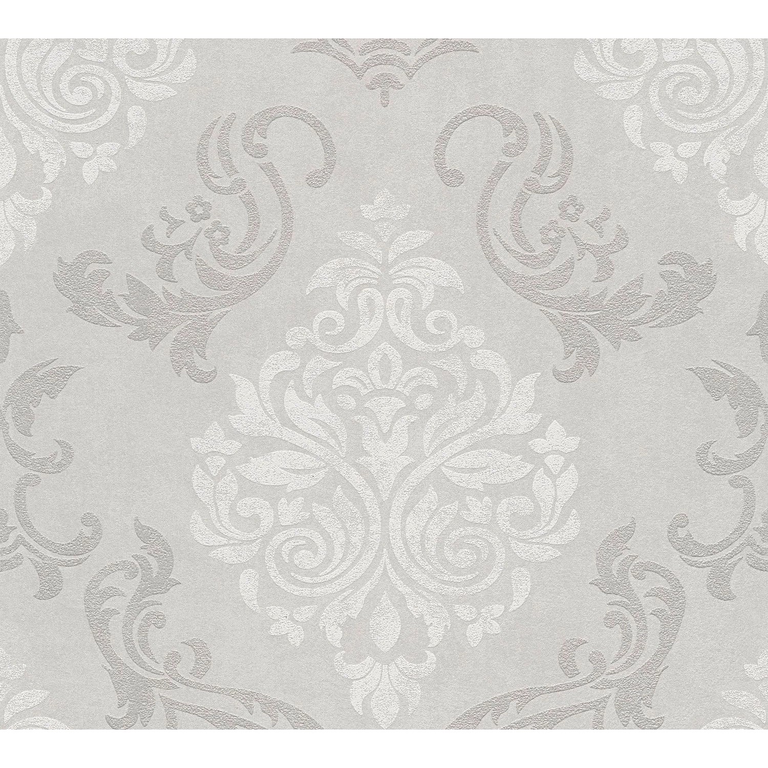 PROFHOME 953721-GU Barock Tapete Metallic Effekt Grau Weiß Silber-Grau 0,53 günstig online kaufen
