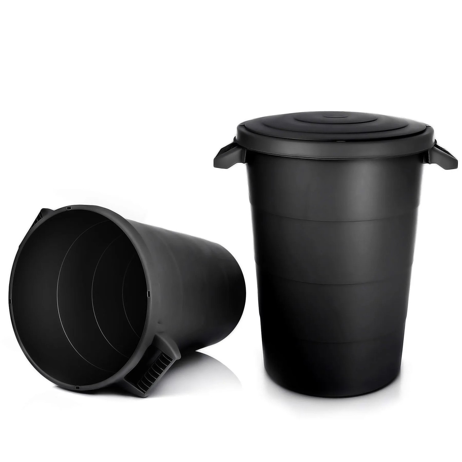 BigDean 2x Wetterfeste Universaltonne Mit Deckel Und 2 Stabilen Tragegriffen 80 Liter SCHWARZ Regentonne Mülleimer Indoor Und Outdoor Geeignet