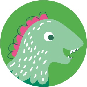 Selbstklebende Vliesfototapete: Grüner Dino Tyranno Kopf im grünen Kreis, Fototapete für Kinderzimmer.