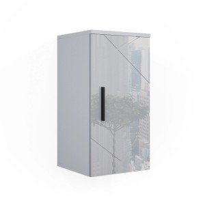 Vicco Badschrank Irma, weiß hochglänzend, 30x59 cm. Hängendes Badregal mit Tür und schwarzem Griff.