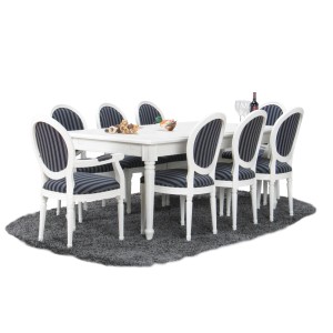 Ebuy24 Amaretta Essgruppe mit 8 Rokoko Stühlen, antik weiß/schwarz. Elegantes Esszimmer-Set.