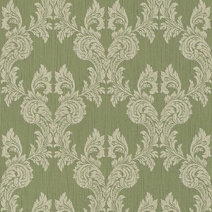 Grüne Barock Tapete mit Textiloptik. Matte PROFHOME Dekorative Tapete.