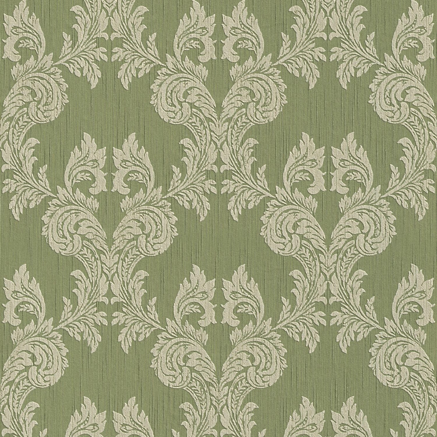PROFHOME 956304-GU Textiloptik Tapete Barock Matt Grün 0,53 m x 10,05 m 5,3 günstig online kaufen