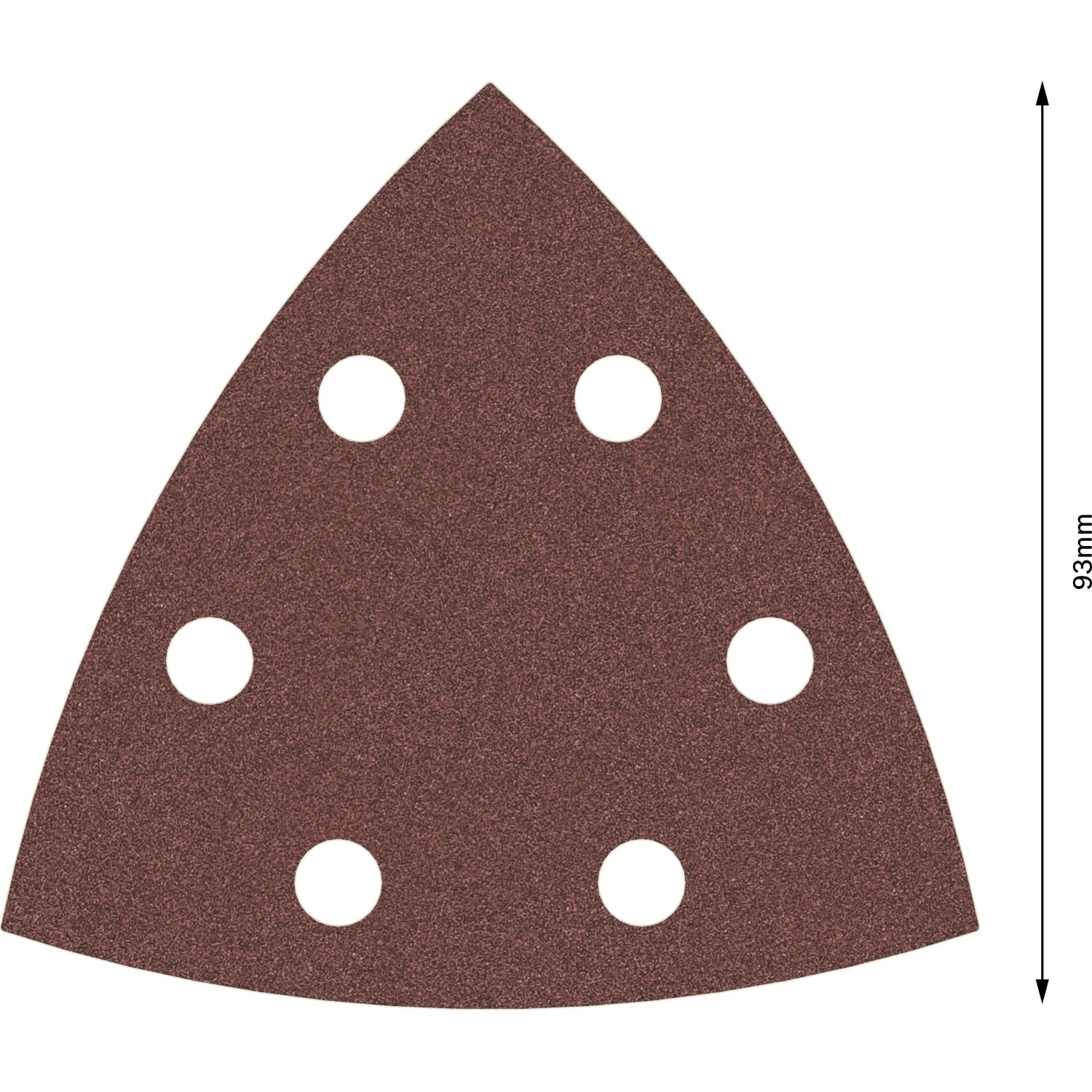 Braunes dreieckiges Bosch Delta-Schleifblatt F460 mit 6 Löchern, Körnung 180, für Holz und Lack, 93mm.