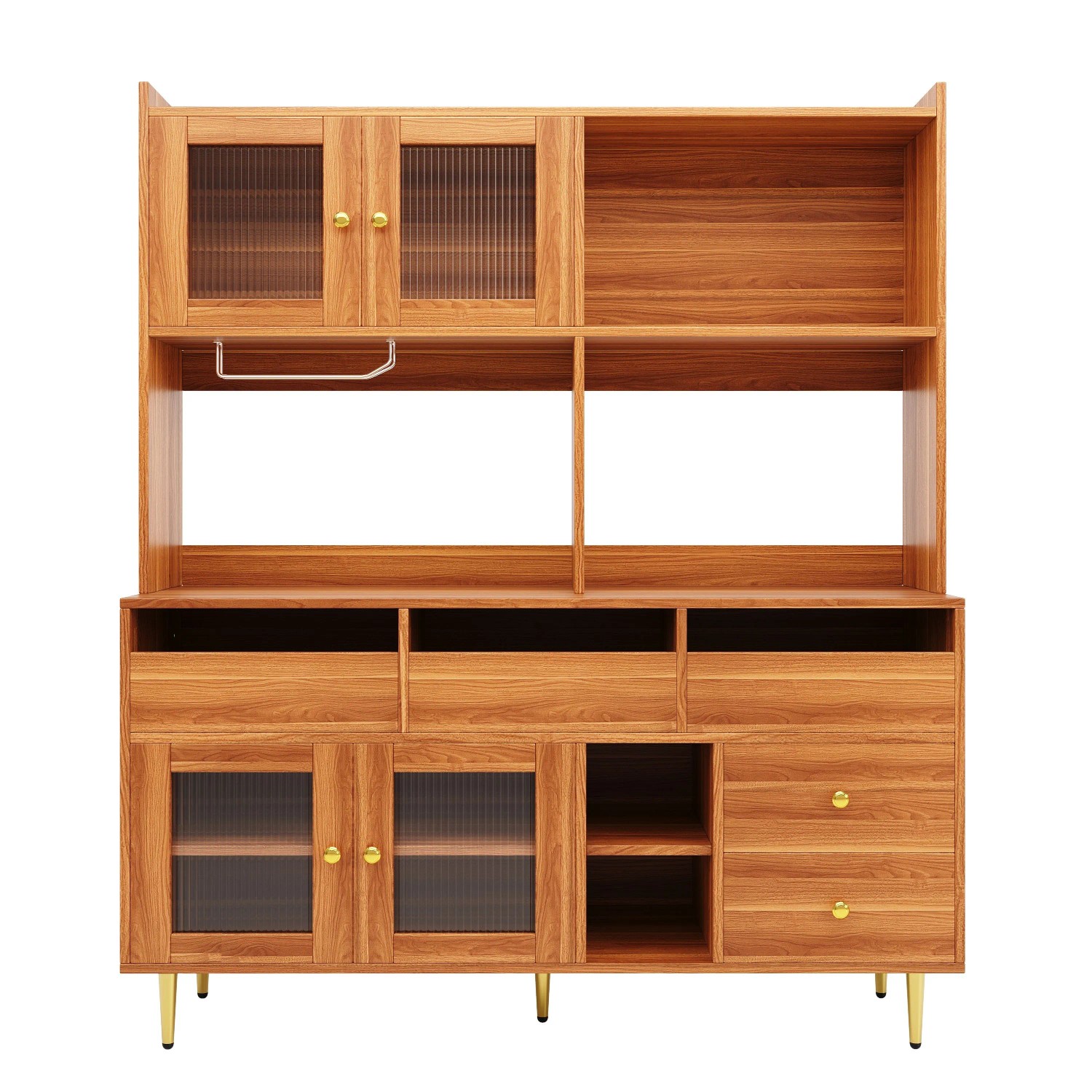 Merax Restaurant Hochschrank 145x39x171 cm Changhong Glastür Weinregal Gold