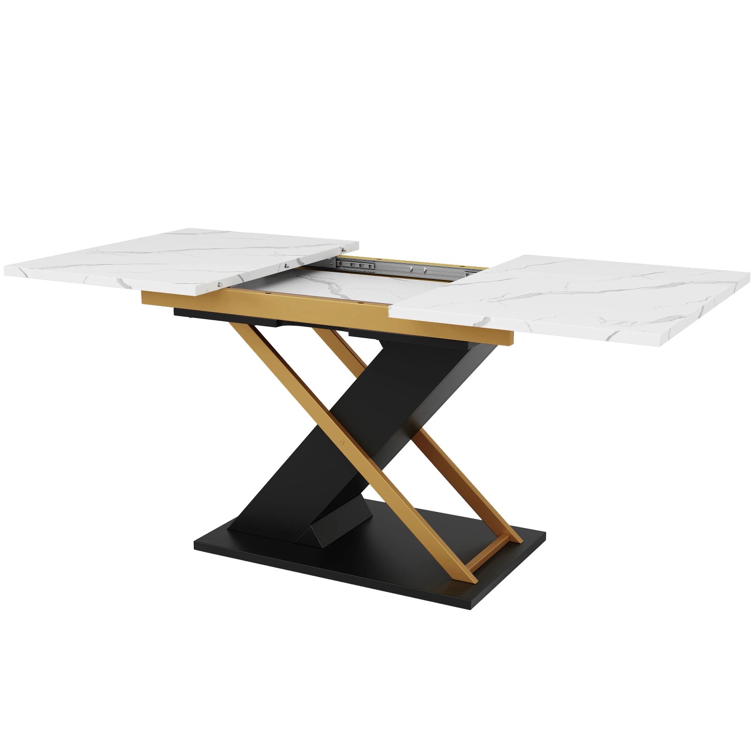 Merax Ausziehbarer Esstisch 120-160x80cm  Marmoroptik  Kreuzgestell Gold