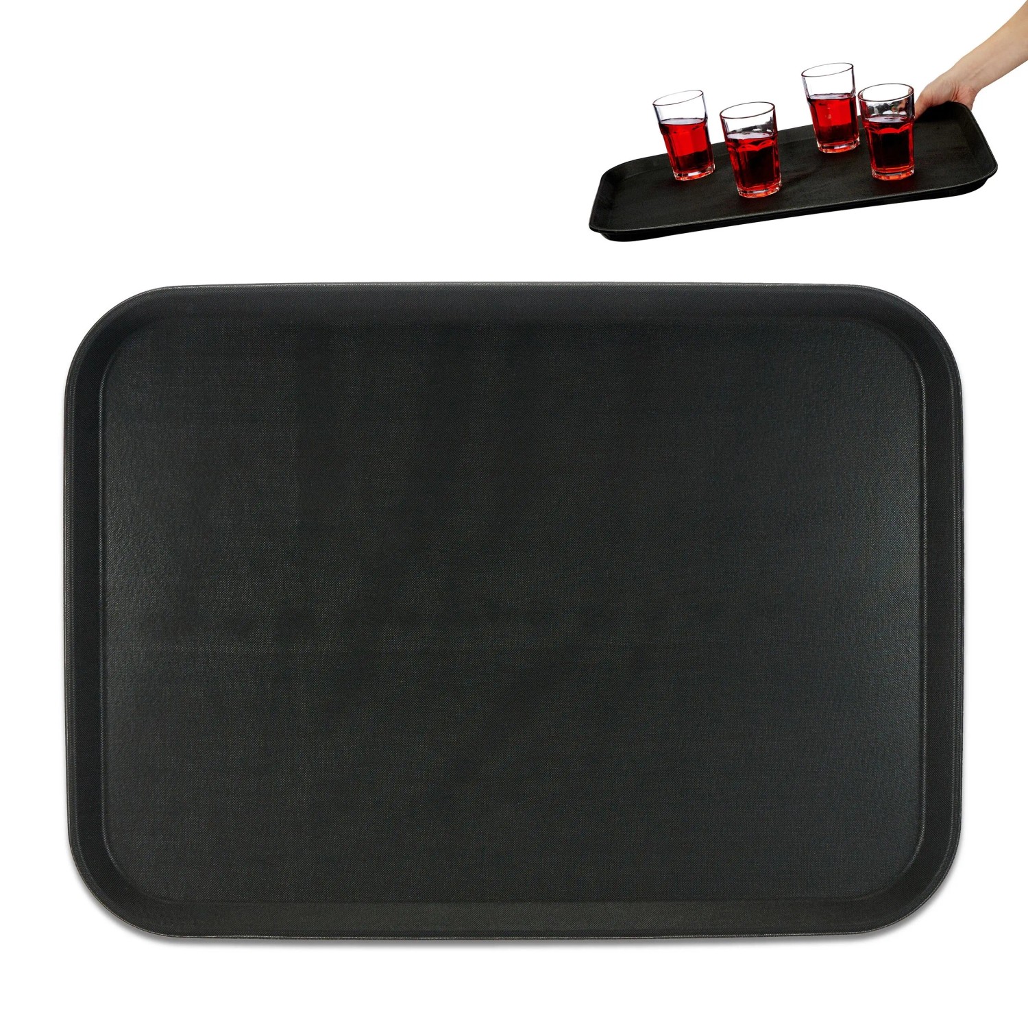 Relaxdays Serviertablett PP Kunststoff Gummi Schwarz Rutschfest 56 cm x 41 cm x 2,5 cm 1,3 kg
