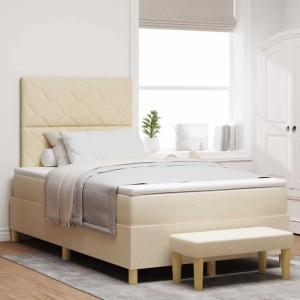vidaXL Boxspringbett mit Matratze Creme 120 x 200 cm Stoff 3344371