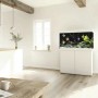 Weißer Juwel Aquarienschrank SBX Rio 290 mit Aquarium im Wohnraum.
