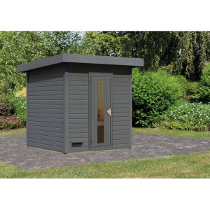 Karibu Saunahaus Arvi 2 in Terragrau: Modernes Saunahaus für den Garten.