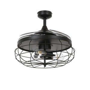 Schwarzer BEACON Deckenventilator Fanaway Industri 122 cm mit Käfigleuchte, Beleuchtung und Fernbedienung.