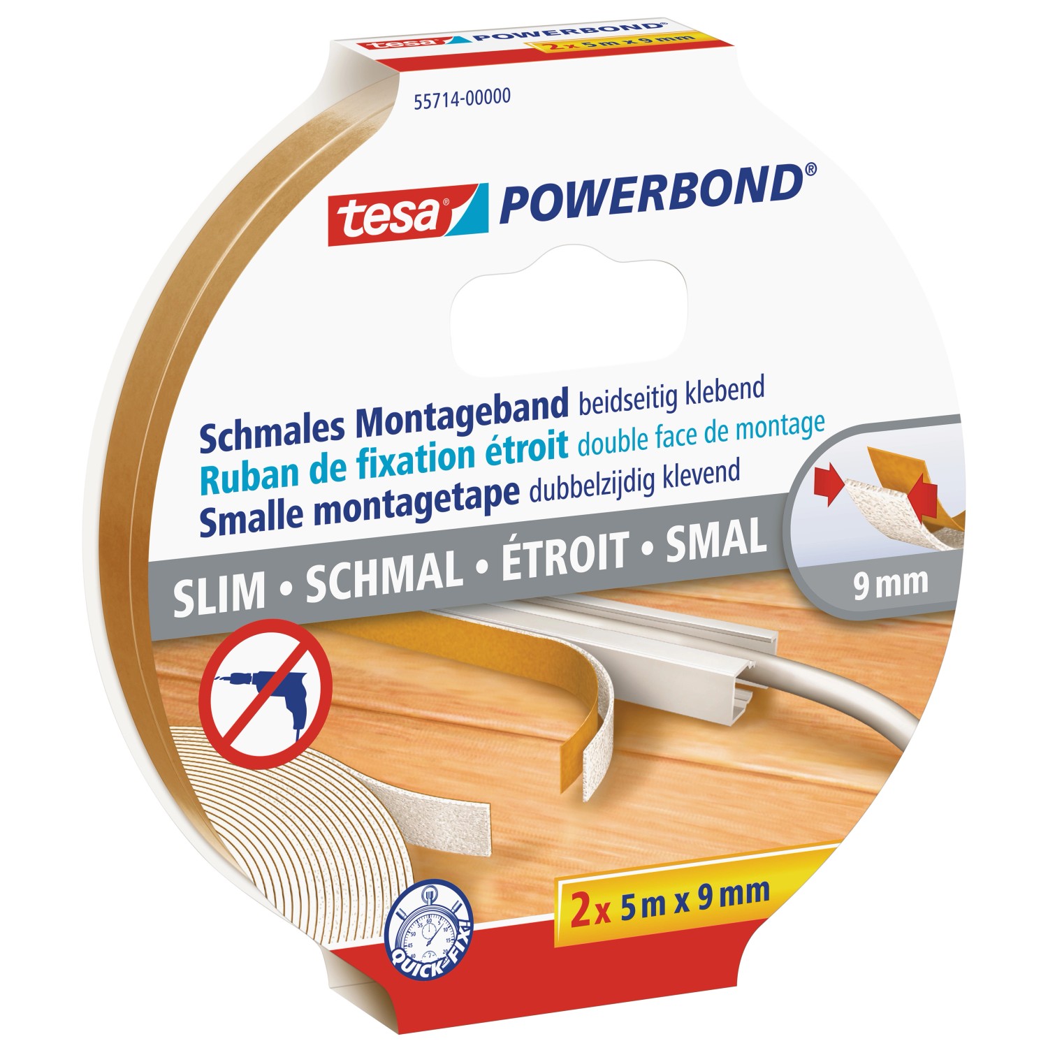 Tesa Powerbond Montageband schmal 2 Stück 5 m x 9 mm günstig online kaufen