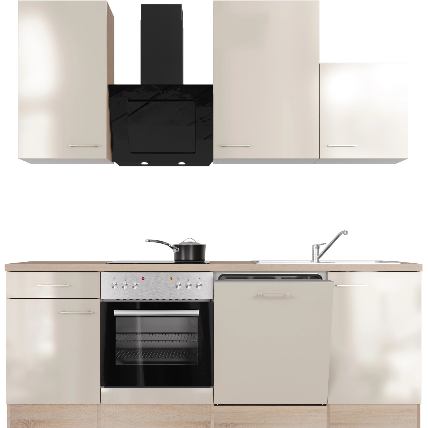 Flex-Well Exclusiv Küchenzeile/Küchenblock Orlando 220 cm Kaschmir Glanz - Sonoma Eiche