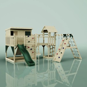 OutdoorToys Spielturm Bene mit Schaukel: Haus, Kletterwand, Rutsche und Brücke für Kinder.
