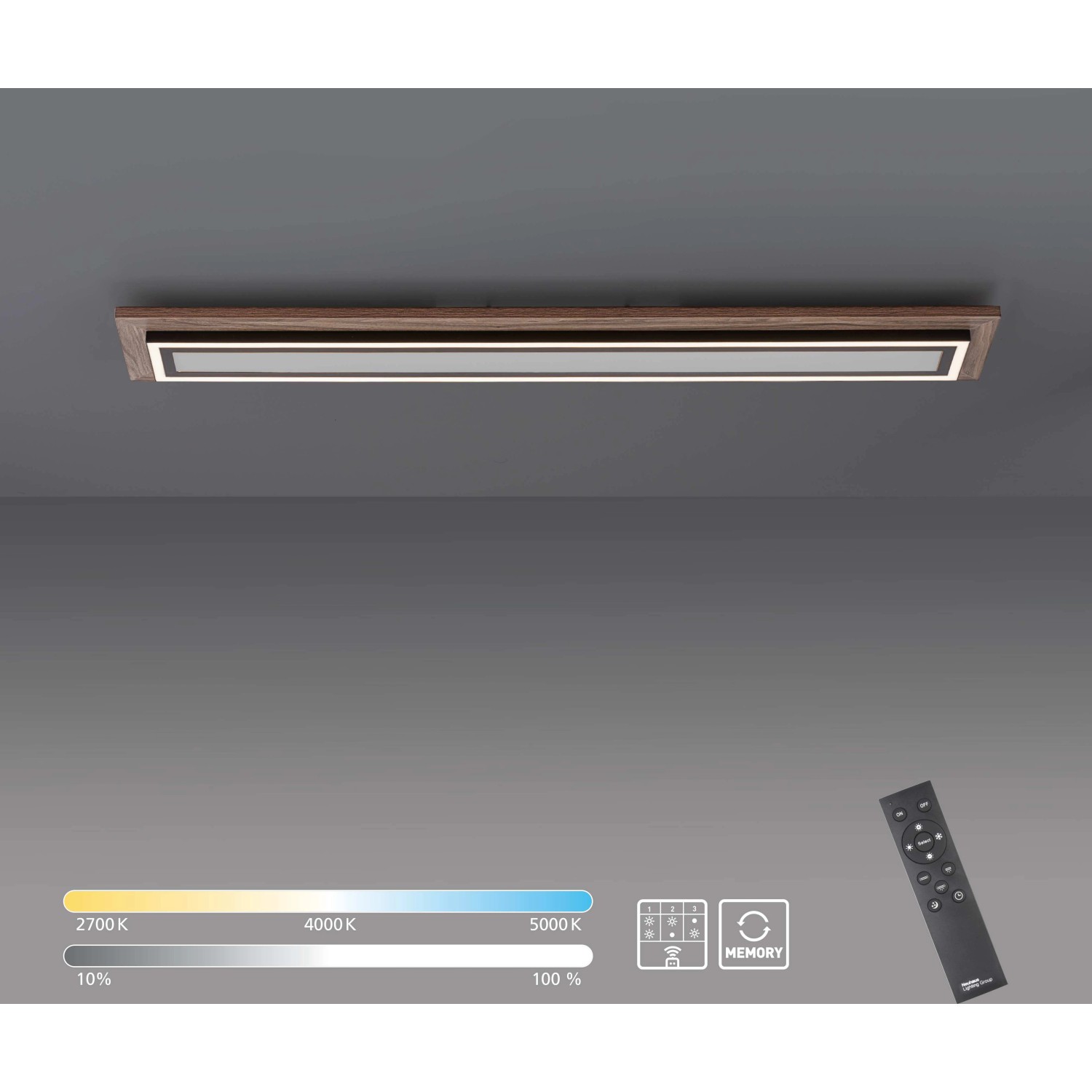 Paul Neuhaus LED-Panel Palma mit Holzdekor, 107x19 cm, inklusive Fernbedienung zur Lichtsteuerung.