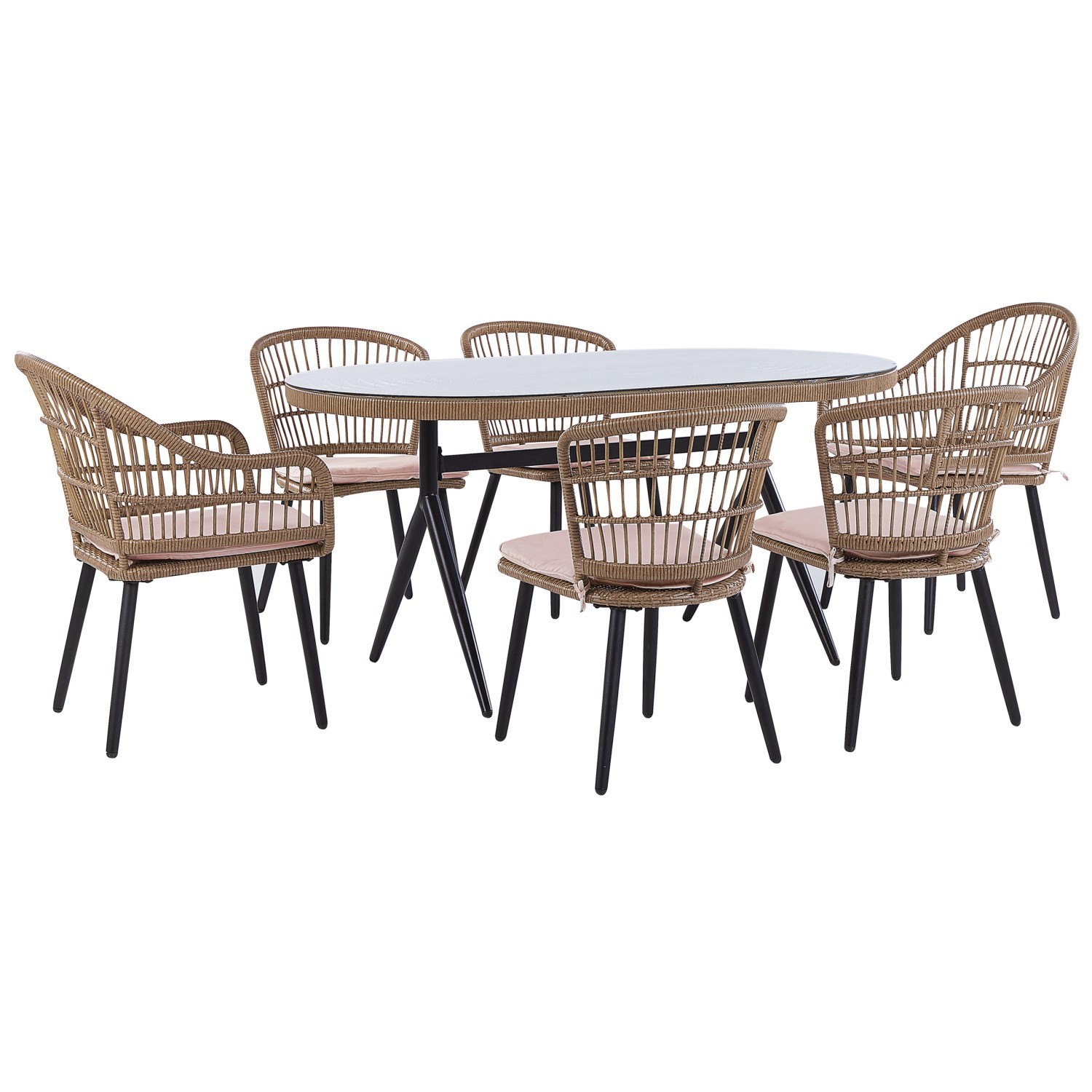 Beliani Gartentisch Set ALIANO Beige Naturfarben Schwarz Rosa 94x159x74 günstig online kaufen