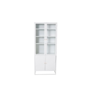 Weißer ebuy24 Vitrinenschrank mit 4 Glastüren und 5 Ablagen.