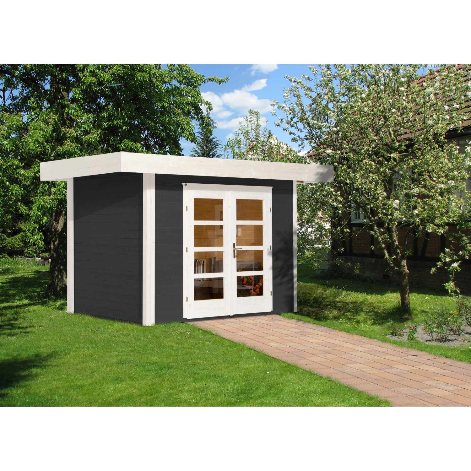Weka Holz-Gartenhaus/Gerätehaus Designhaus 126 Plus Flachdach Lasiert 284 cm