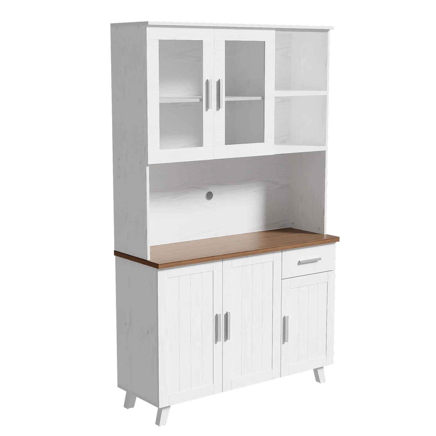 okwish Hochschrank mit Holzmaserung Wohnzimmer 114 x 40 x 190 cm Weiß