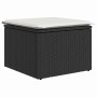 Schwarzer vidaXL Gartenmöbel-Fußhocker aus Poly Rattan mit weißem Kissen.