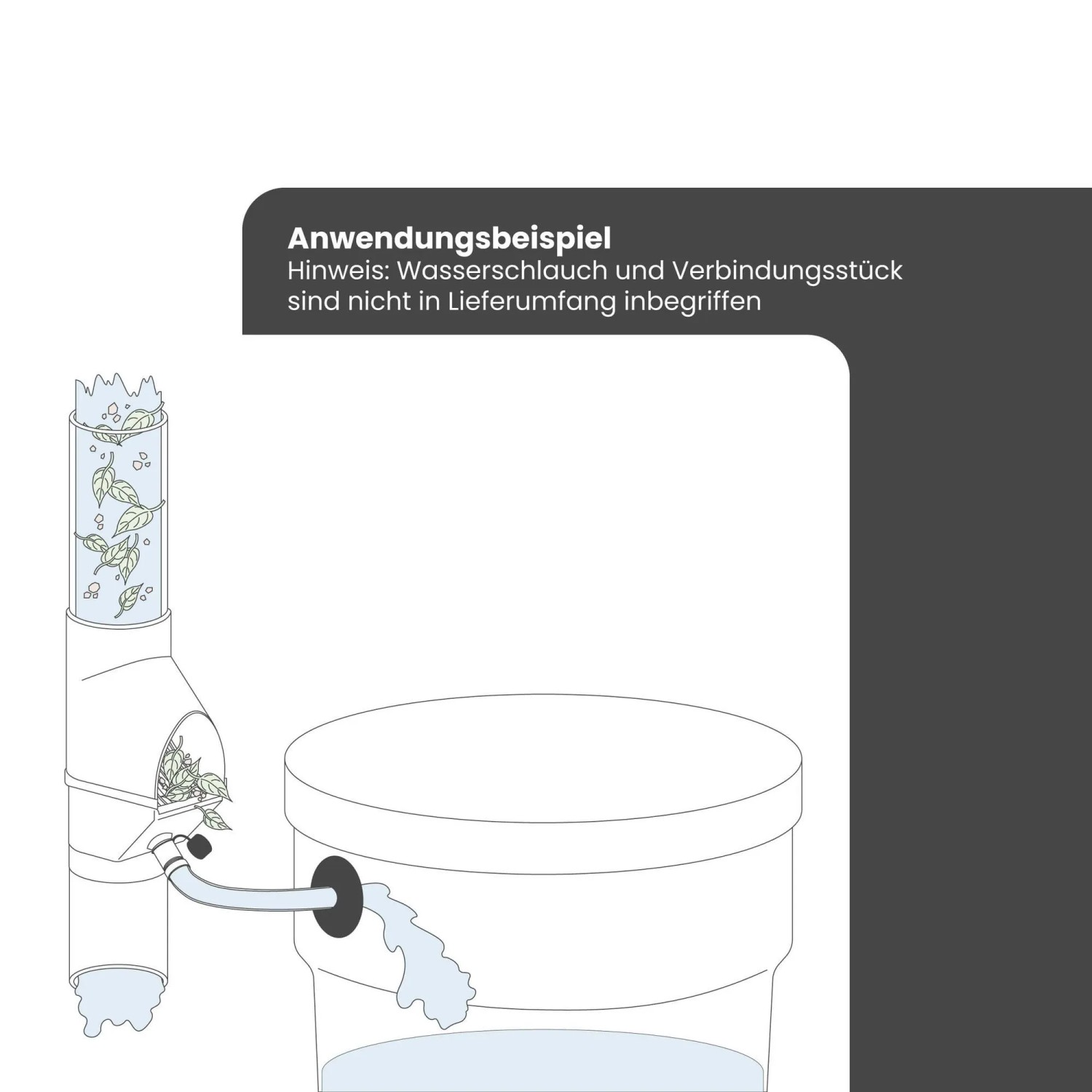 Anwendungsbeispiel: Jardinion Fallrohr Laubabschneider filtert Regenwasser für Regentonne. Silber, für 75/85/100mm Rohre.