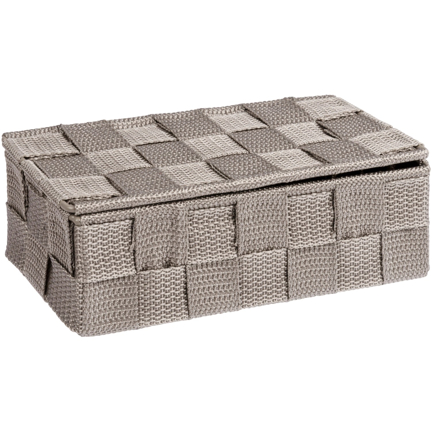 Wenko Badorganizer Adria Mini Taupe mit Deckel, Aufbewahrungsbox aus Kunststoff-Geflecht.