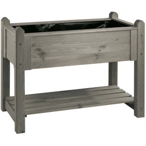 Graues Kräuter-Hochbeet Premium aus Holz mit Ablage für Garten, Terrasse oder Balkon.