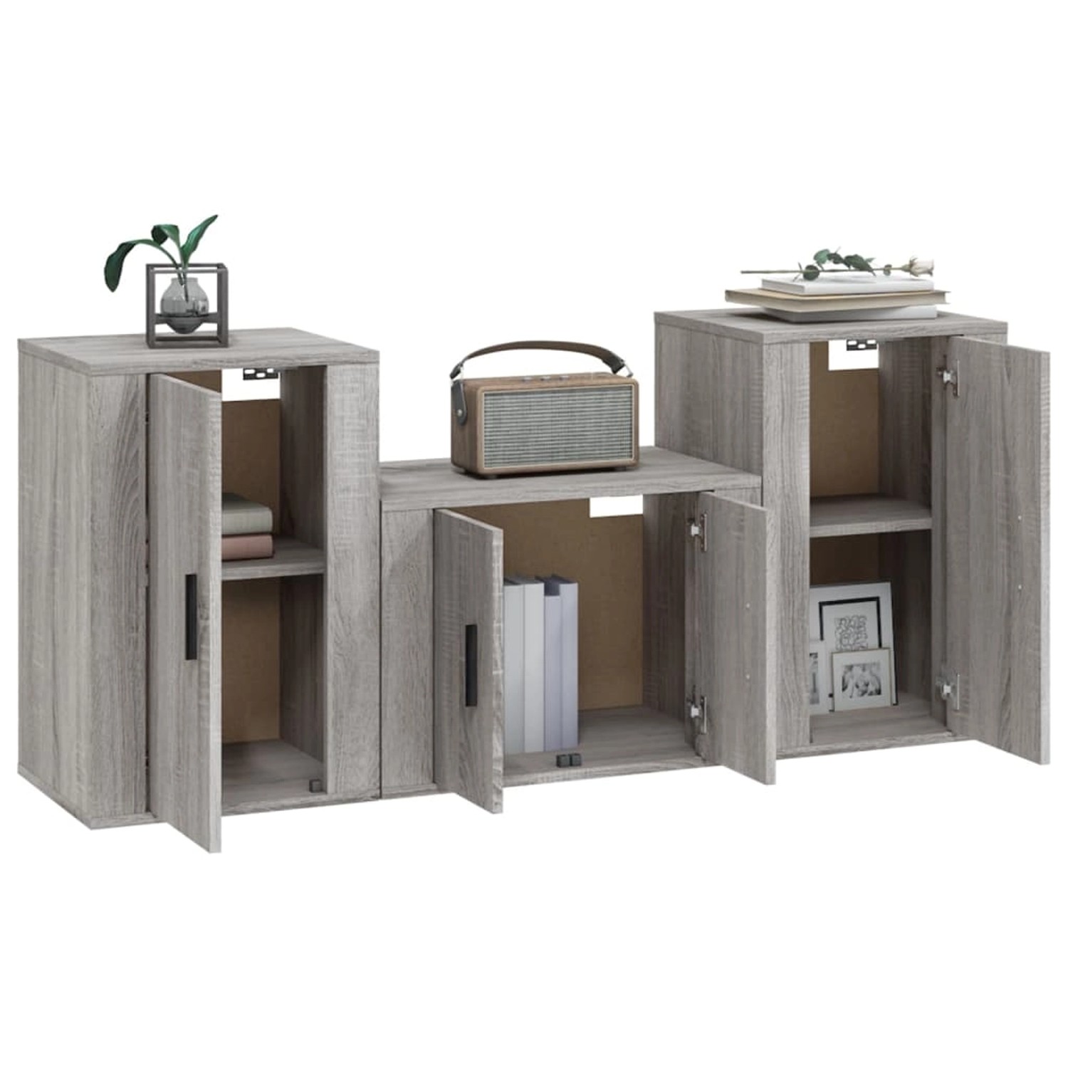 Vidaxl 3-tlg. Tv-schrank-set Grau Sonoma Holzwerkstoff günstig online kaufen