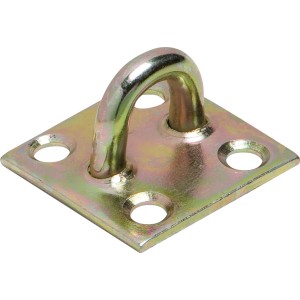 Stark verzinkte Ösenplatte, 50x50x20 mm, für Torverschlüsse und Befestigungen.