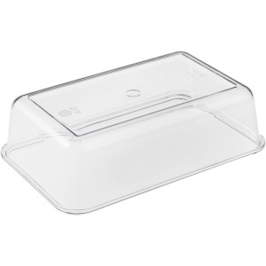 Transparente, rechteckige Keeeper Frischhaltedose Tino (22,5x13,5x6,5 cm) aus robustem, blau getöntem Kunststoff.
