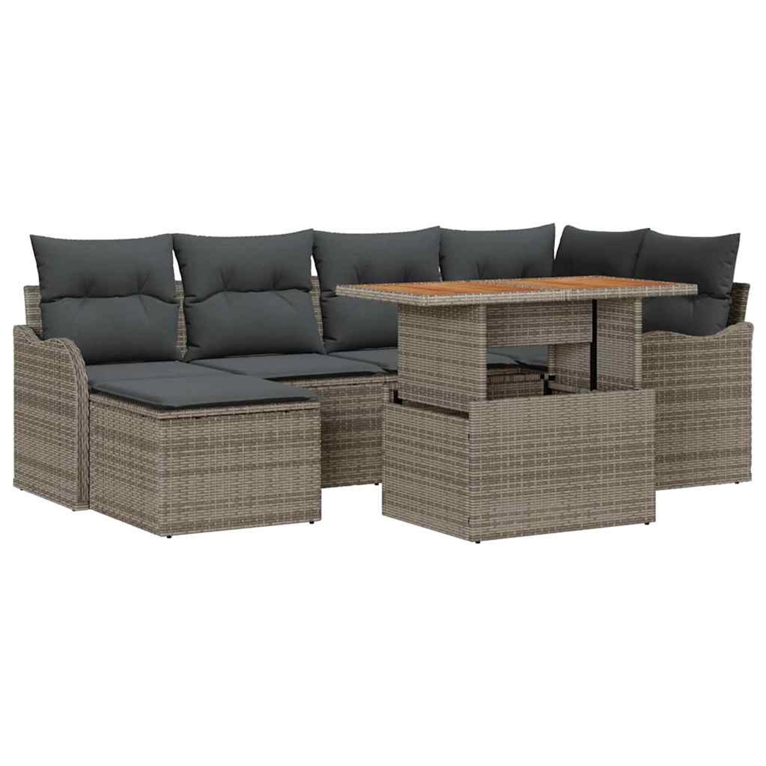 vidaXL Garten-Sofa-Set mit Speicher 7-Tlg Grau Poly Rattan 3358218 günstig online kaufen