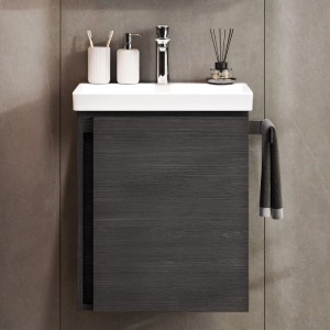 Planetmöbel Waschtischunterschrank 50 cm Anthrazit mit Keramikwaschbecken Armatur Chrom Soft Close