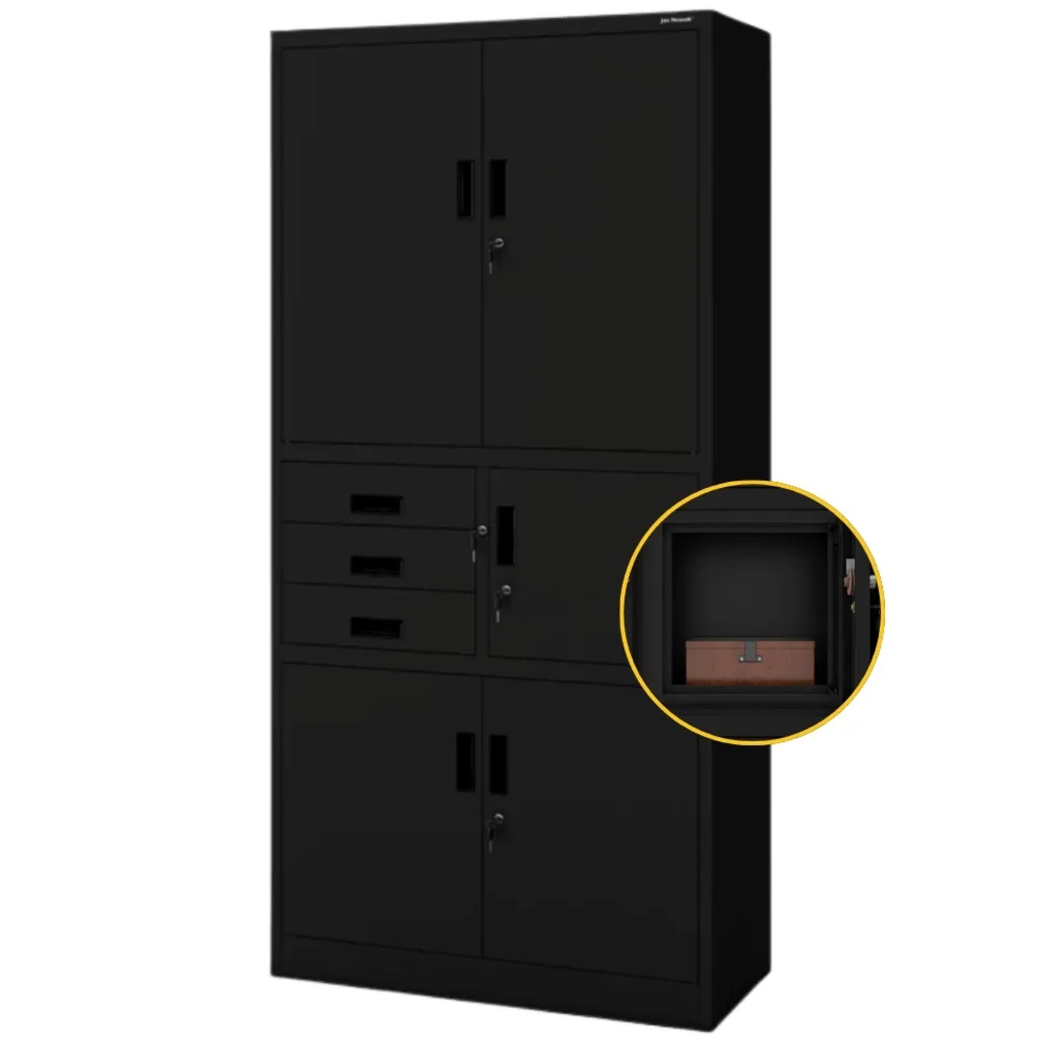 JAN NOWAK Aktenschrank Abschließbar FILIP mit Tresor 185 x 90 x 40 cm Schwarz