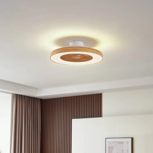 Dimmbarer LED Deckenventilator Teleo mit Lampe in Holzoptik, 58cm Durchmesser.