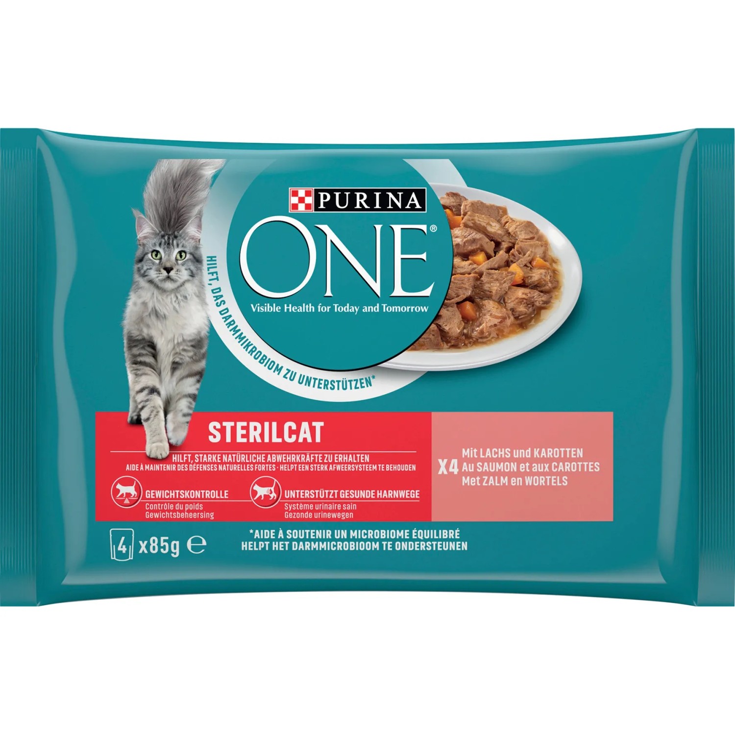 Purina One Katzenfutter Sterilcat mit Lachs und Karotten in Sauce 4x85 g