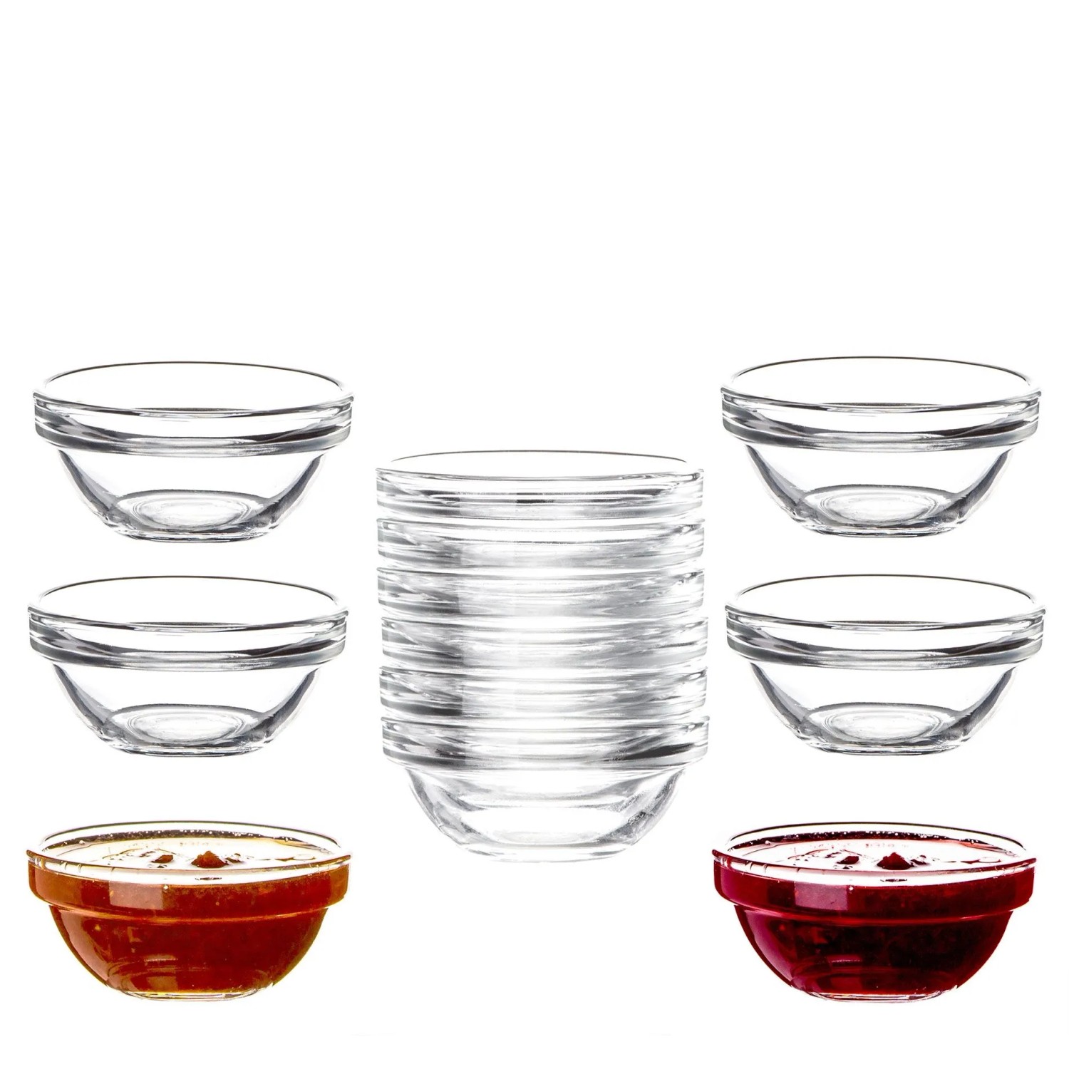 BigDean 12x Dipschalen Ø 6 Cm Aus Gehärtetem Glas 30ml Für Dip Marmelade Konfitüre Stapelbar Für Spülmaschine & Mikrowelle Mini
