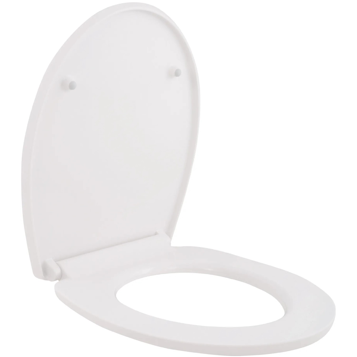Weißer WC-Sitz AquaSu Snake mit Absenkautomatik, Duroplast, Scharniere aus Kunststoff.