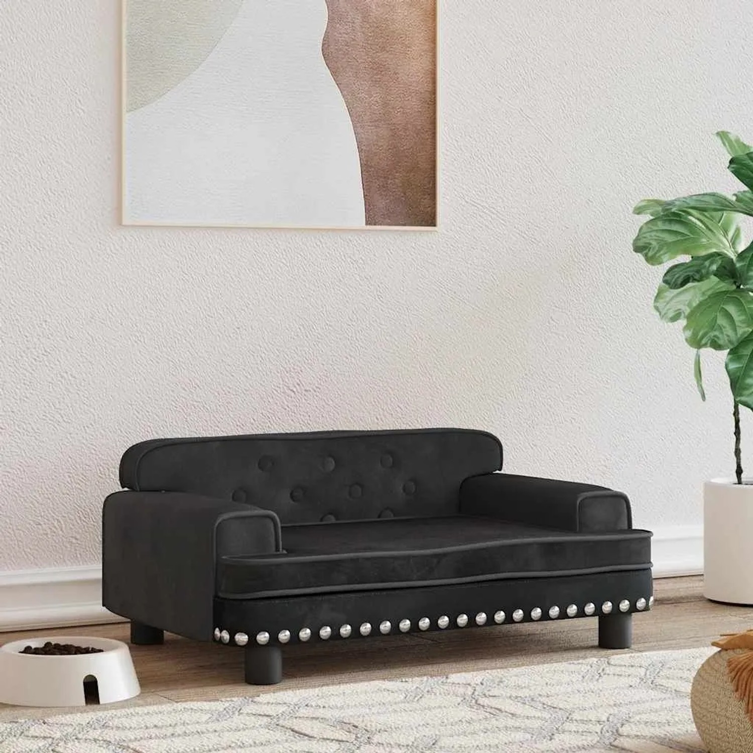 Schwarzes vidaXL Hundebett (70x45x30 cm) aus Samt. Elegantes Hundekörbchen für kleine Hunde.