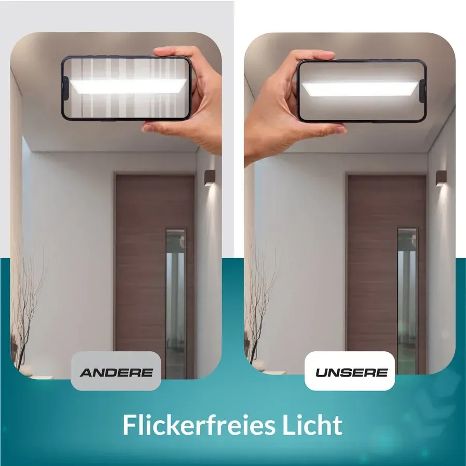 Vergleich: LUXULA LED Panel 120x30 mit flackerfreiem Licht, Montage an Decke im Innenraum.