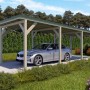 Holzbrüder Einzelcarport Ralf Natur mit Blechdach in Dornengrün und Auto.