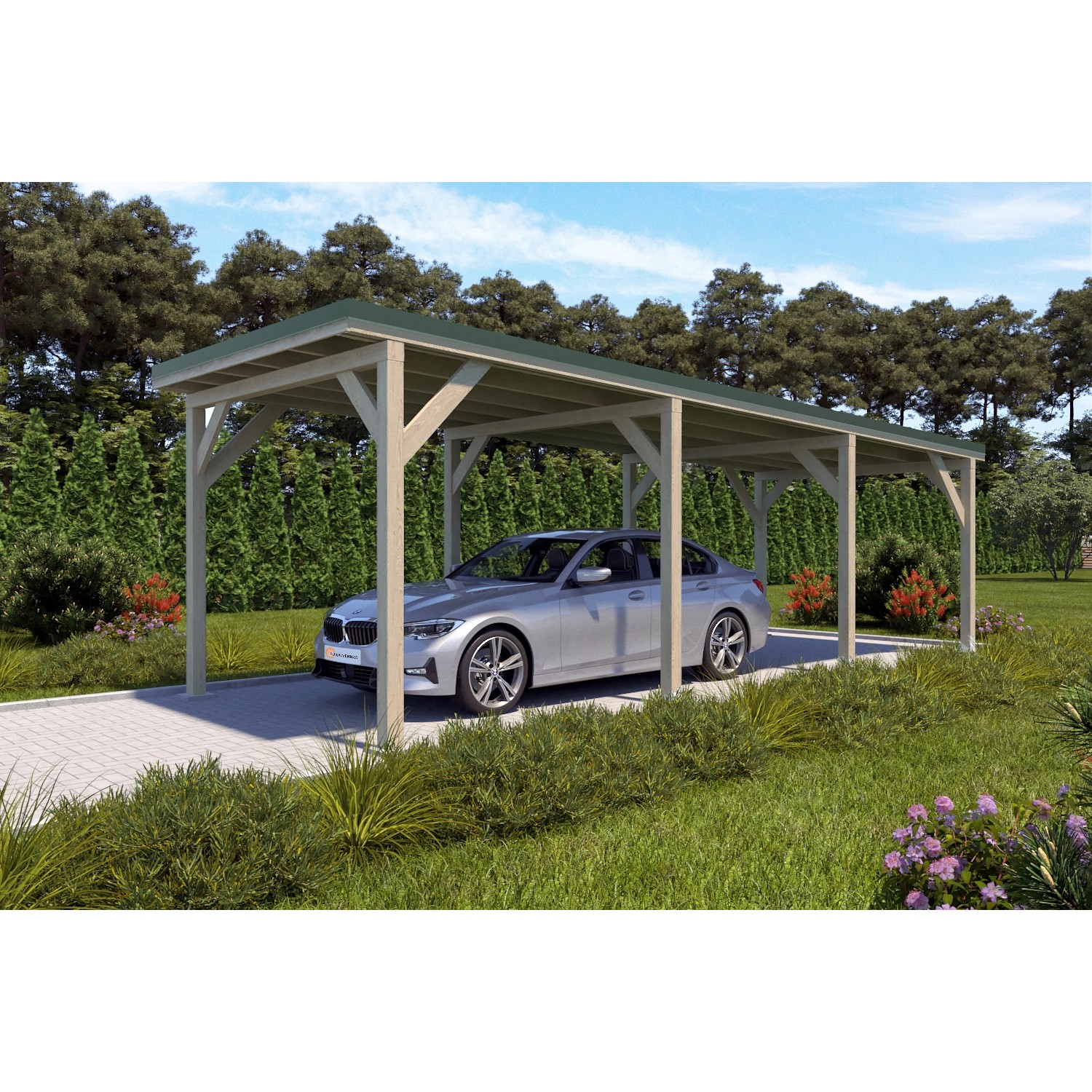 Holzbrüder Carport Ralf 26m² Natur-Dornengrün günstig online kaufen