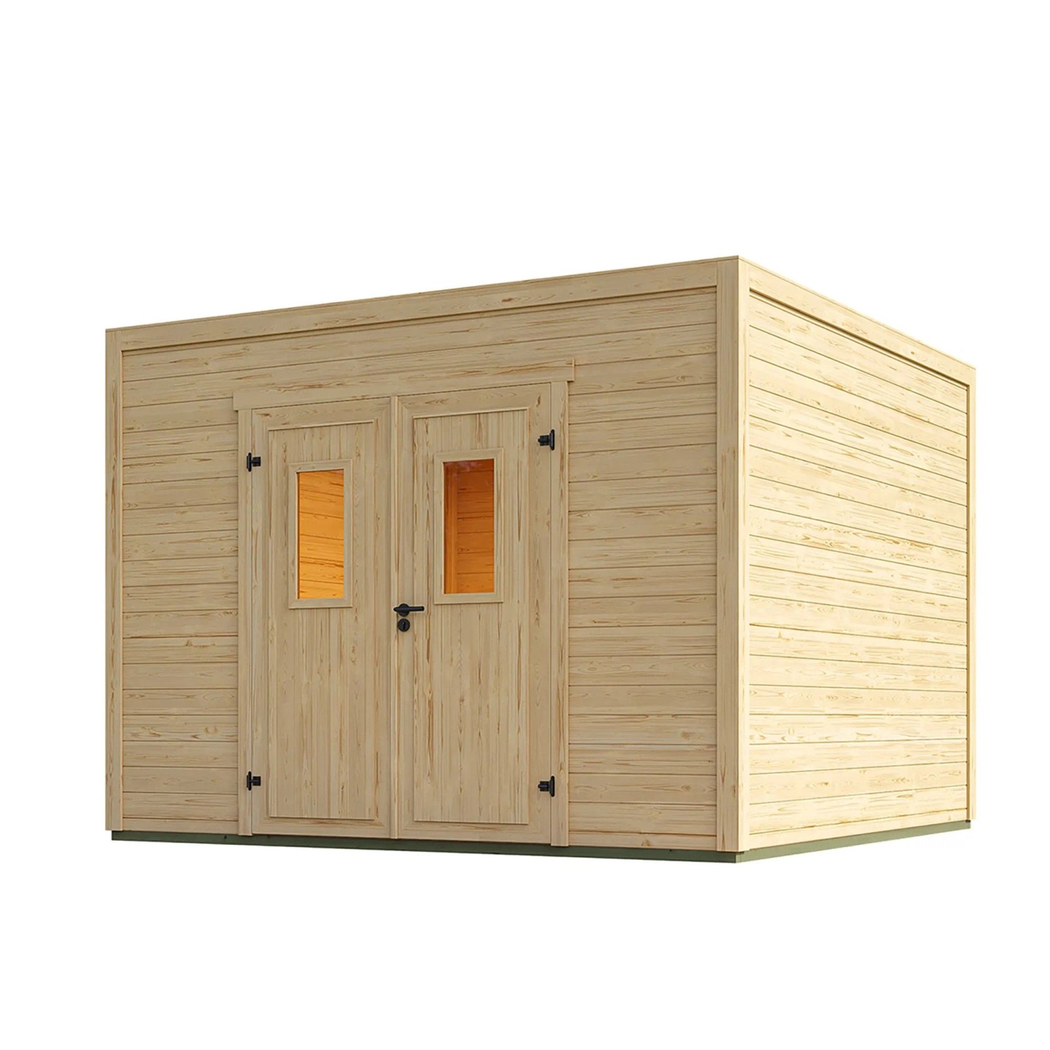 Lasita Gartenhaus Felix 3, unbehandelt, mit Doppeltür und Lichtausschnitten. Holz-Gartenhaus.