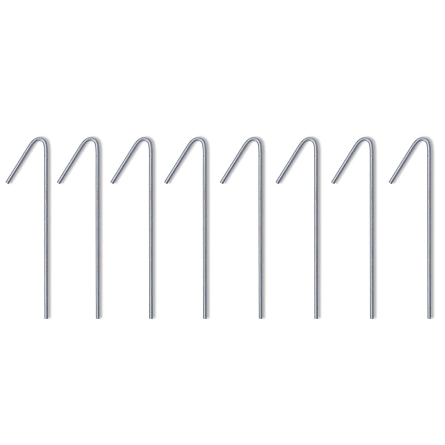 8 silberne Heringe für vidaXL Partyzelt, Stahl, zur Befestigung im Boden.