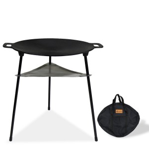 CCLIFE Koreanische Grillpfanne aus Gusseisen, rund, mit Ständer und Tragetasche.