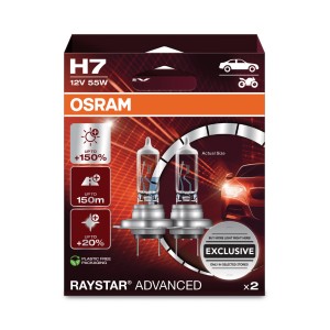 Osram H7 Raystar Advanced Scheinwerferlampe, 2er-Pack für Autoelektrik.