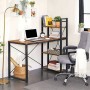 Rebiko Industrieller Schreibtisch mit rustikaler Holzplatte, schwarzem Metallgestell und integriertem Regal für Büro.