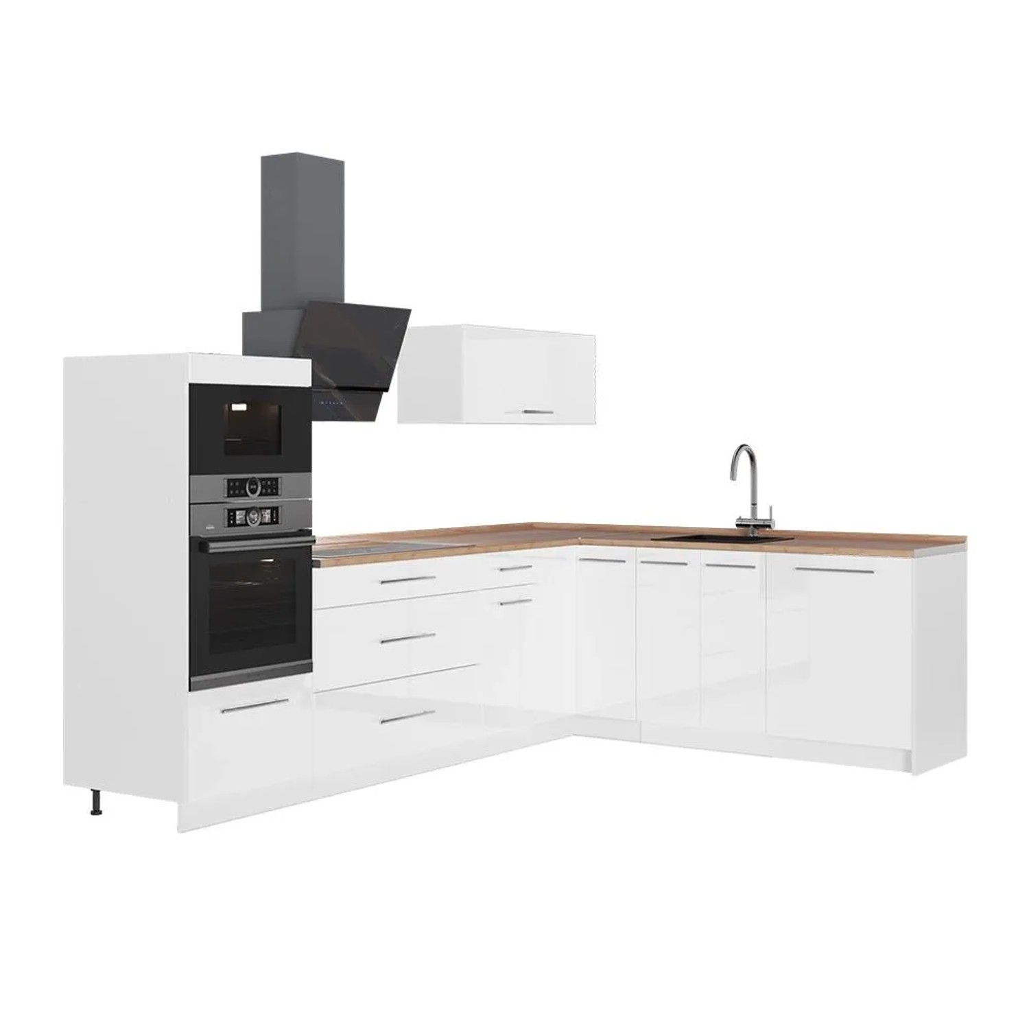 Vicco Eckküche Fame-Line Weiß Hochglanz/Weiß 287 x 154 AP Eiche Art Nr 63546