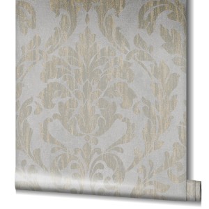 Vliestapete Nabucco mit floralem Damastmuster in Grau, Rolle